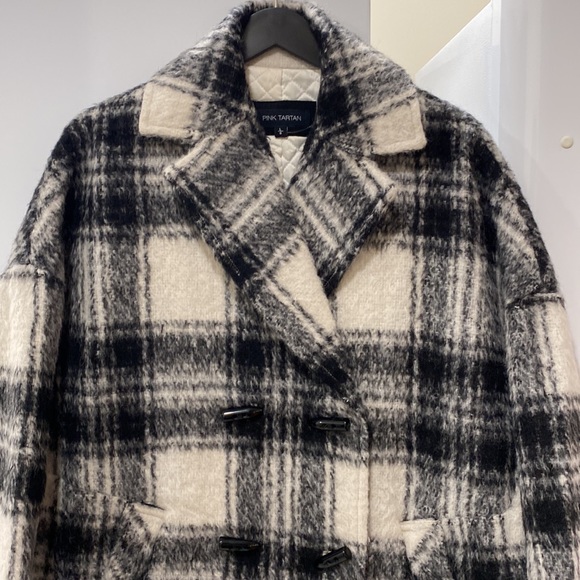 **NWOT ** Pink Tartan Plaid Double Breasted Coat - Picture 5 of 17